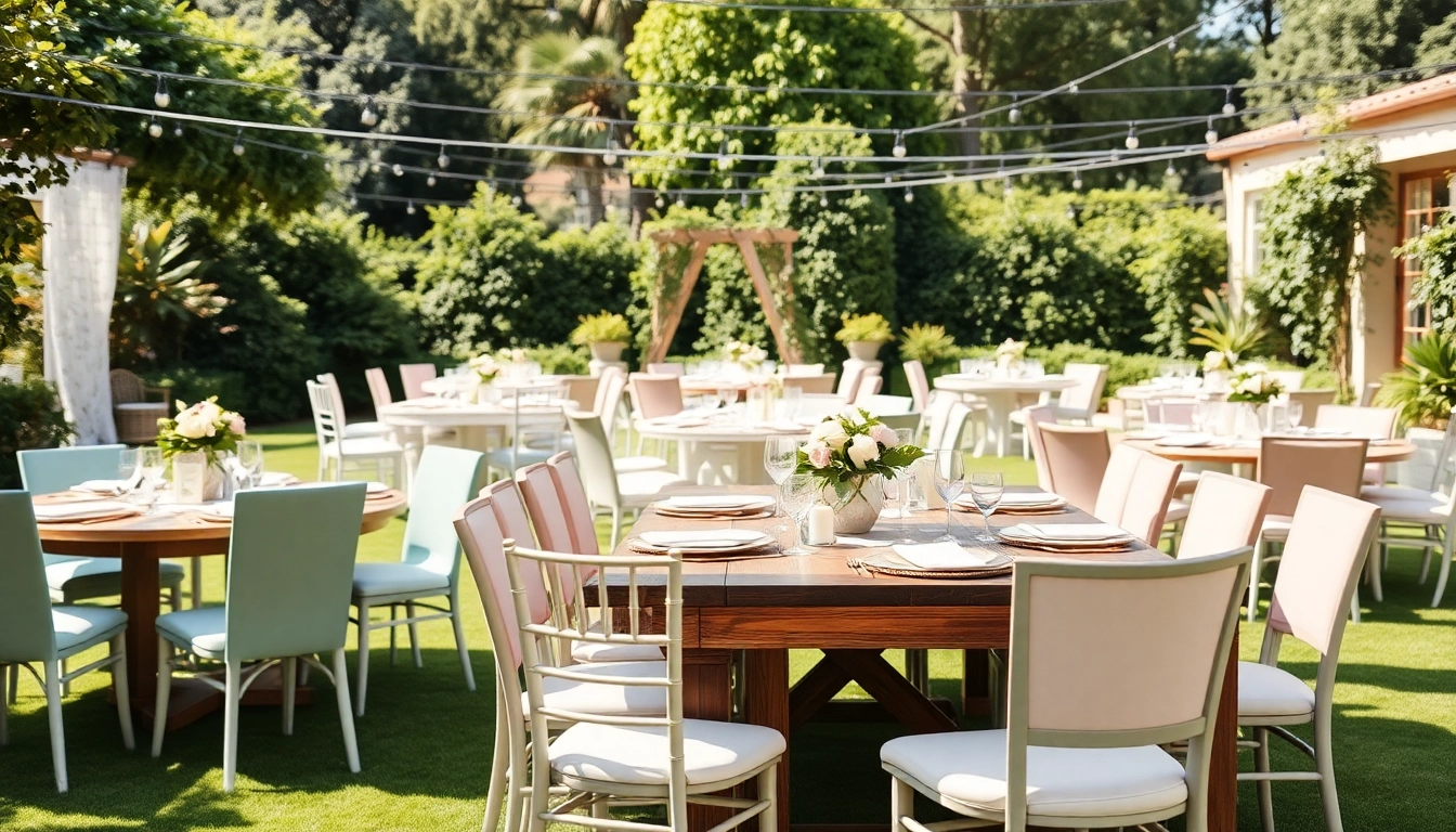 Showcasing stylish Table & Chair Rentals in an elegant outdoor event arrangement.