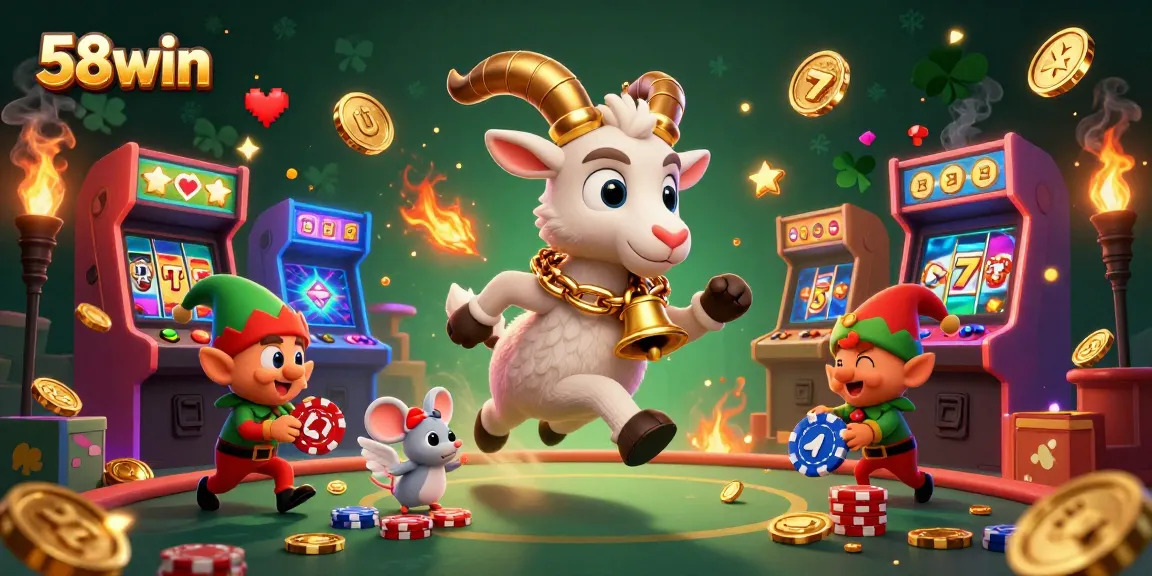 Experience the excitement at 58win with festive characters in a vibrant casino setting.