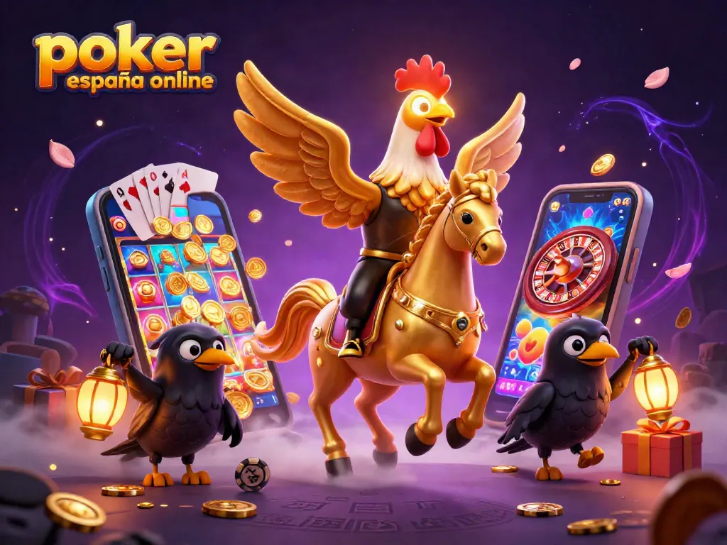 Juega en poker España online con una ilustración dinámica y llena de acción en un casino.