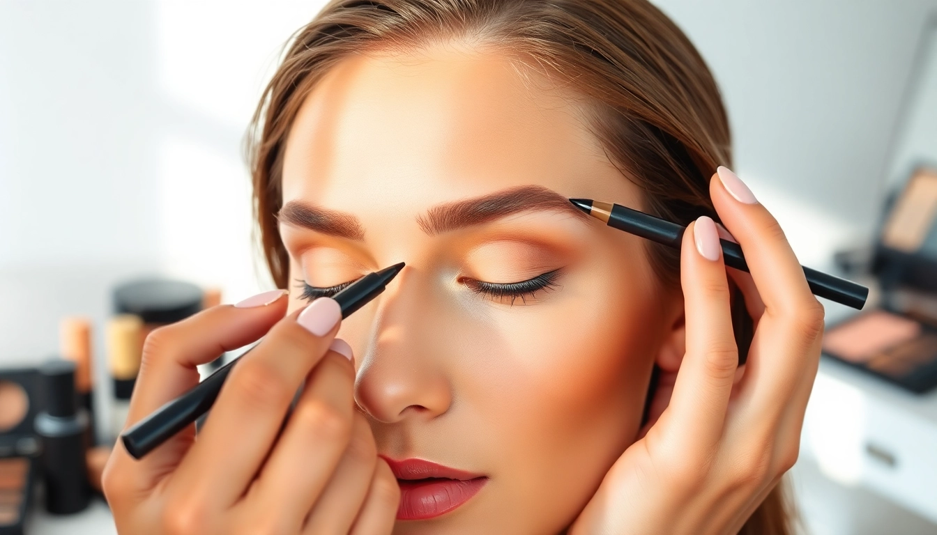 Change your brows beautifully with this exquisite eyebrow pen in a vibrant studio setting.