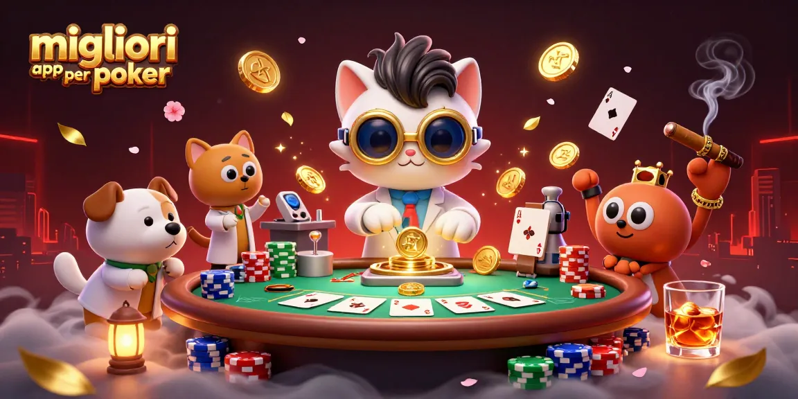 Migliori app per poker: gioca emozionanti mani di poker con personaggi in un'illustrazione vivace.
