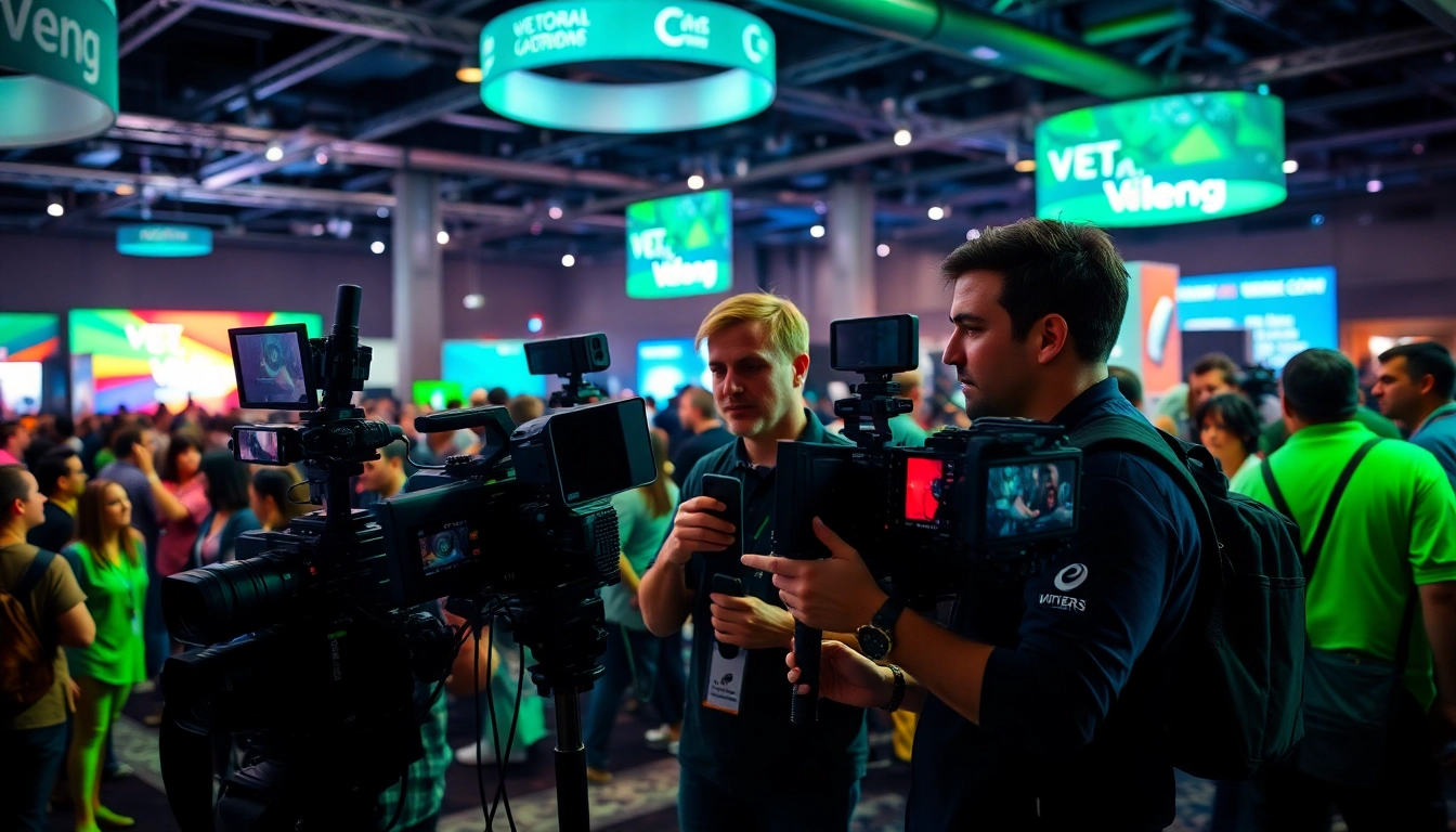 Video Production Company Phoenix filming a corporate event with diverse filmmakers and modern equipment.
