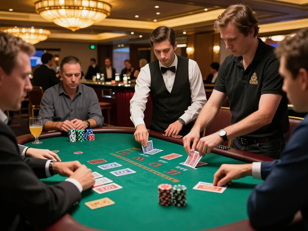 F168 players strategically placing bets at blackjack tables in a lively casino atmosphere.