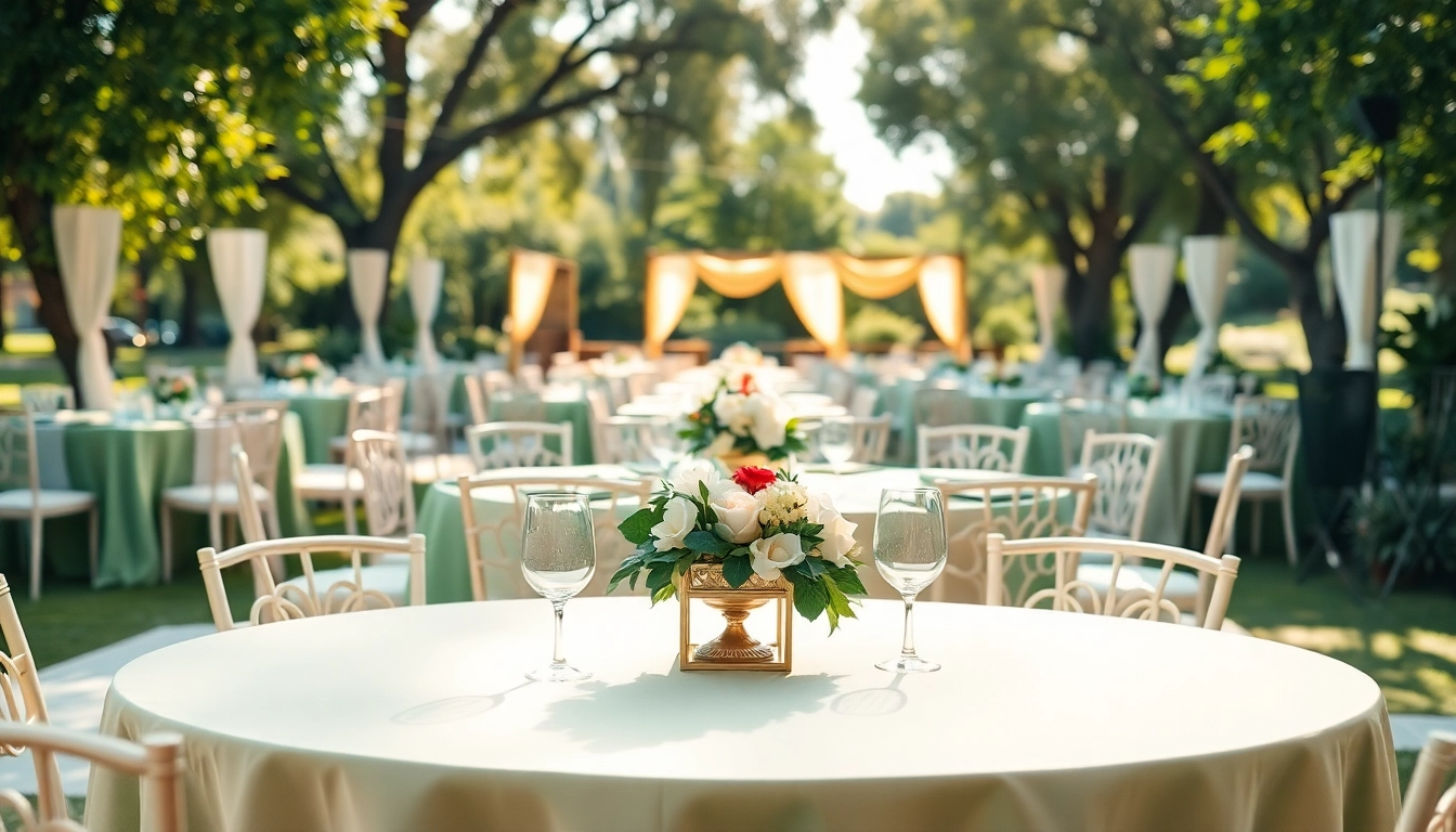 Showcase of Table & Chair Rentals set in a cozy outdoor event with floral decor.