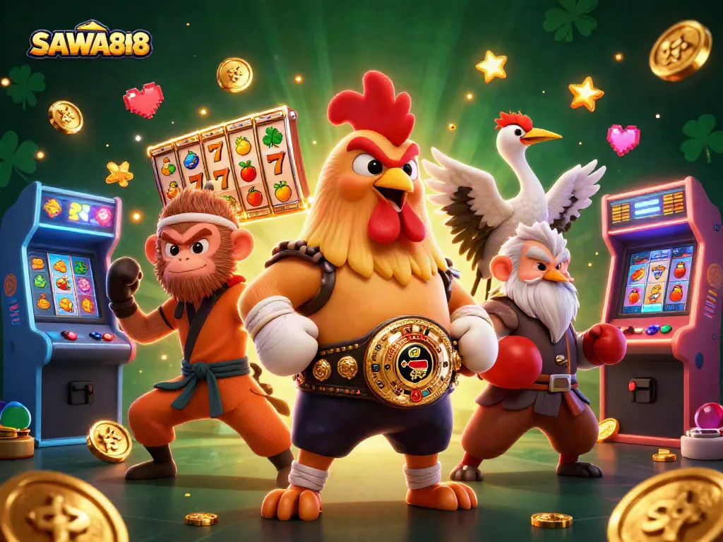 Engage with thrilling slot gameplay at SAWA888 featuring vibrant characters in a casino setting.