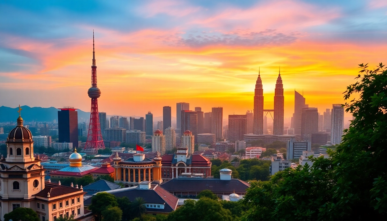 Cities in Asia illuminated at twilight showcasing iconic skyscrapers and vibrant urban life.