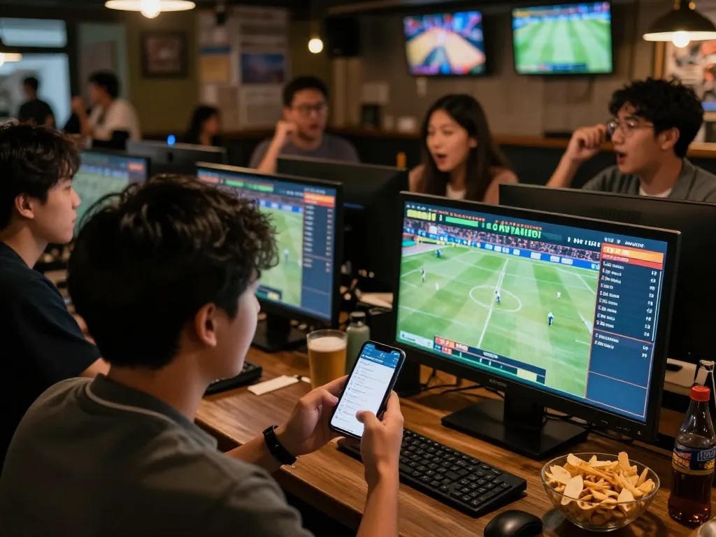 Engaging sports betting scene featuring kèo nhà cái 5 with friends discussing strategies and live game updates