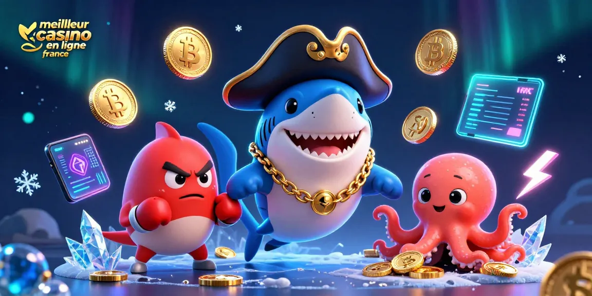 Plongez dans l'univers des jeux au meilleur casino en ligne France avec un requin pirate, un poisson-globe, et une pieuvre mignonne.