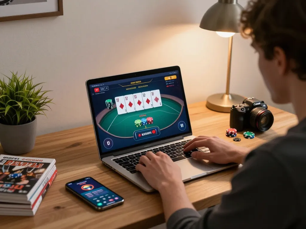 Engaging with online casinos in Canada reddit on a laptop at home for strategic gameplay.