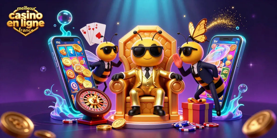 Meilleur casino en ligne France : illustration d'un mob boss abeille gérant des jeux de casino.