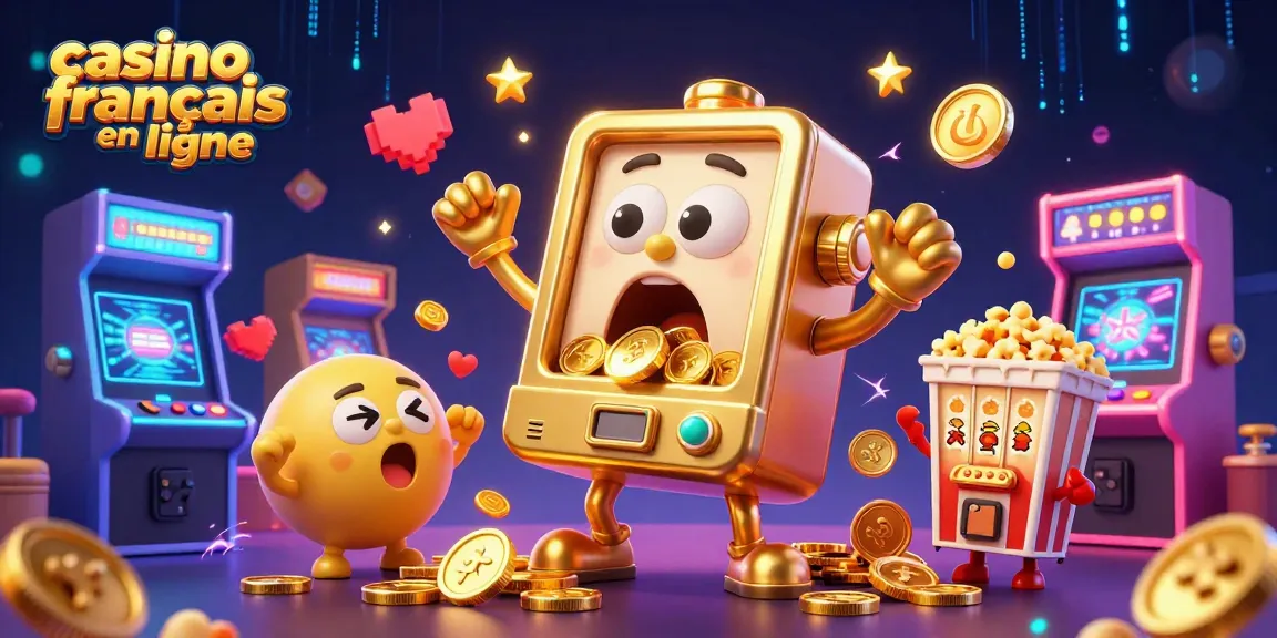 Jackpot gagnant avec une machine à sous dorée et des machines à sous miniatures, casino français en ligne.