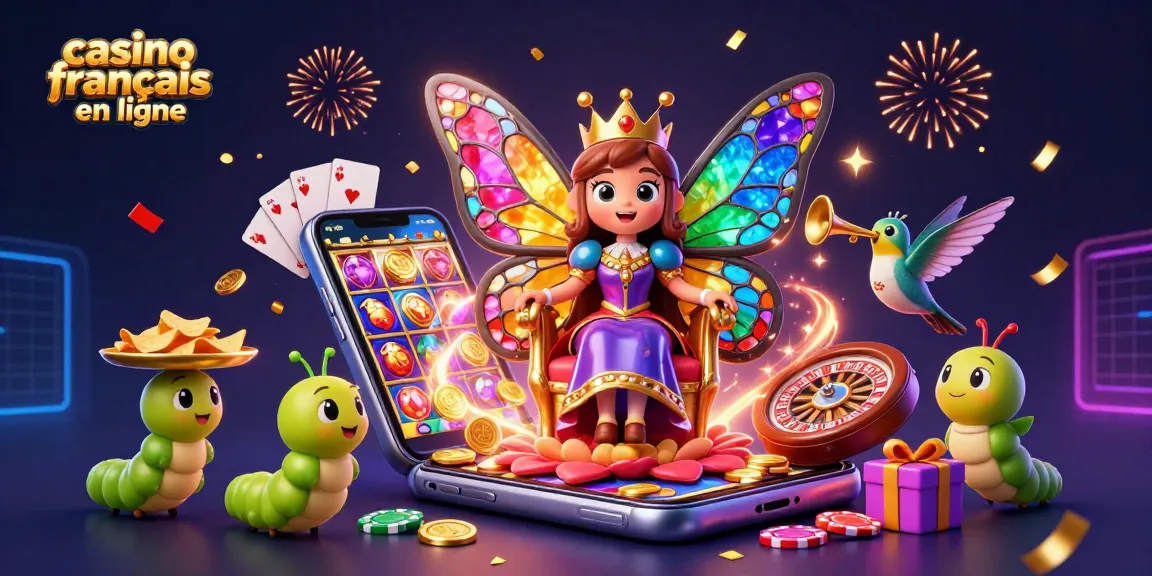 Un scénario dynamique illustrant l'univers du casino francais en ligne avec une reine papillon.
