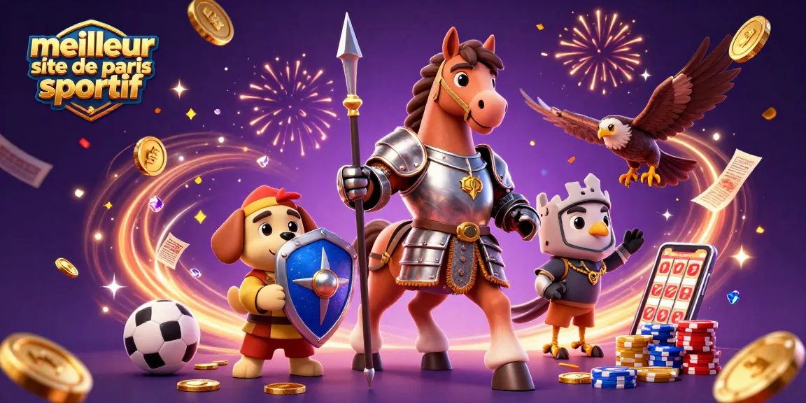 Illustration dynamique illustrant le meilleur site de paris sportif avec des personnages médiévaux et des éléments de jeu.