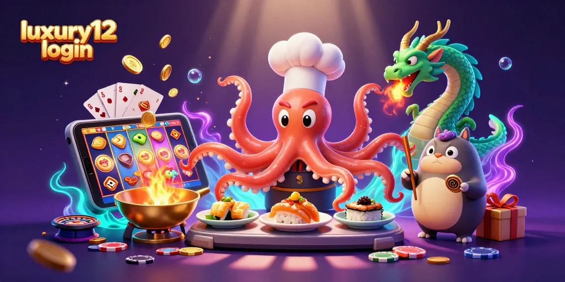 Engage in the luxury12 login experience with vibrant 3D characters and exciting gambling elements in an action-packed scene.