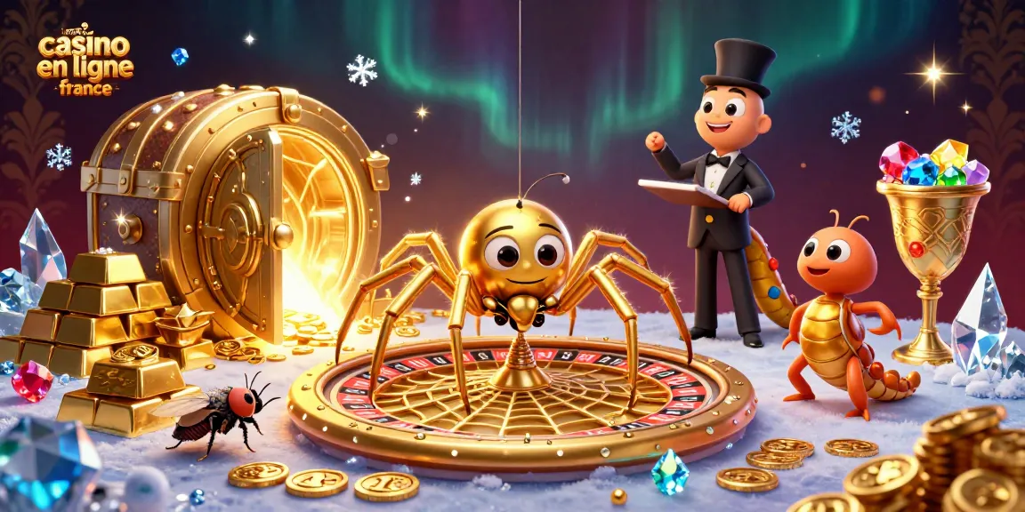 Pariez au meilleur casino en ligne France avec une araignée dorée et un croupier centipède dans une scène captivante.
