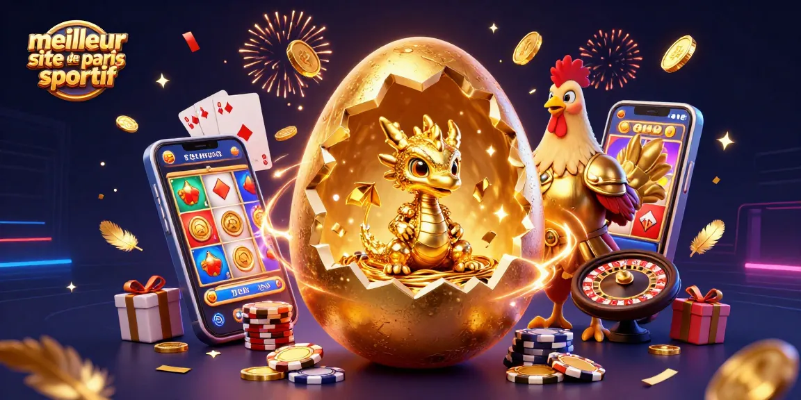 Meilleur site de paris sportif révélant des promotions, avec un dragon doré et des éléments de jeu.
