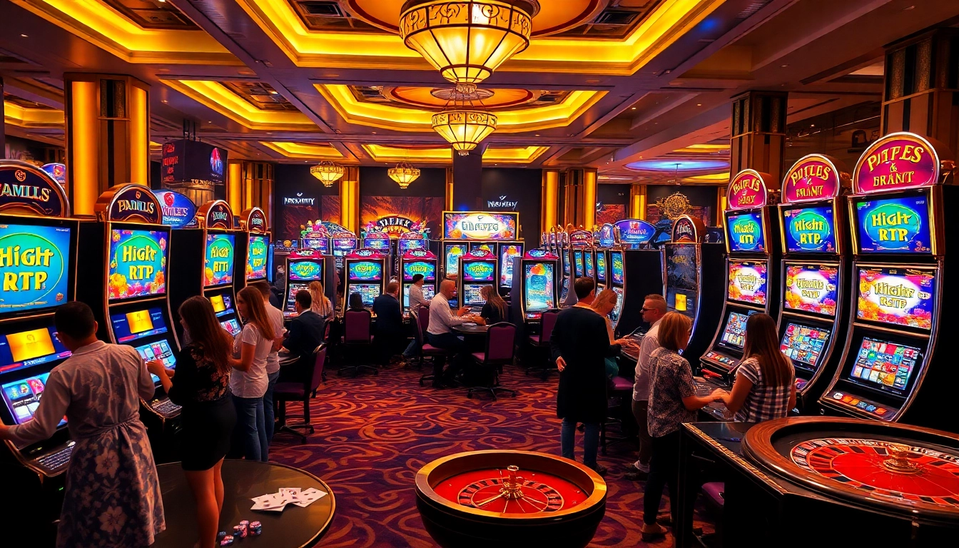 Players enjoying the excitement of high RTP Pragmatic Play slots in a luxurious casino setting.