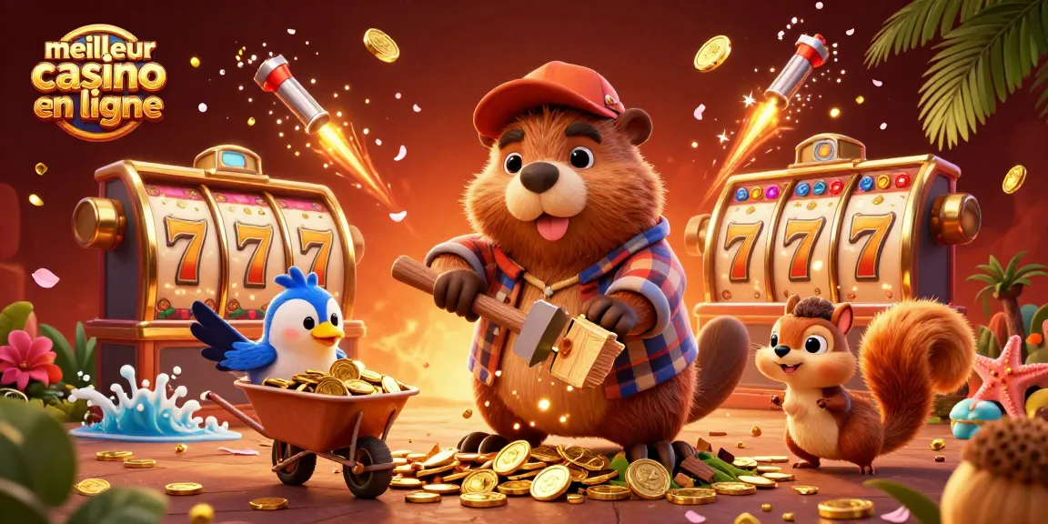 Illustration dynamique pour le meilleur casino en ligne, jeu de machine à sous avec un castor et un écureuil