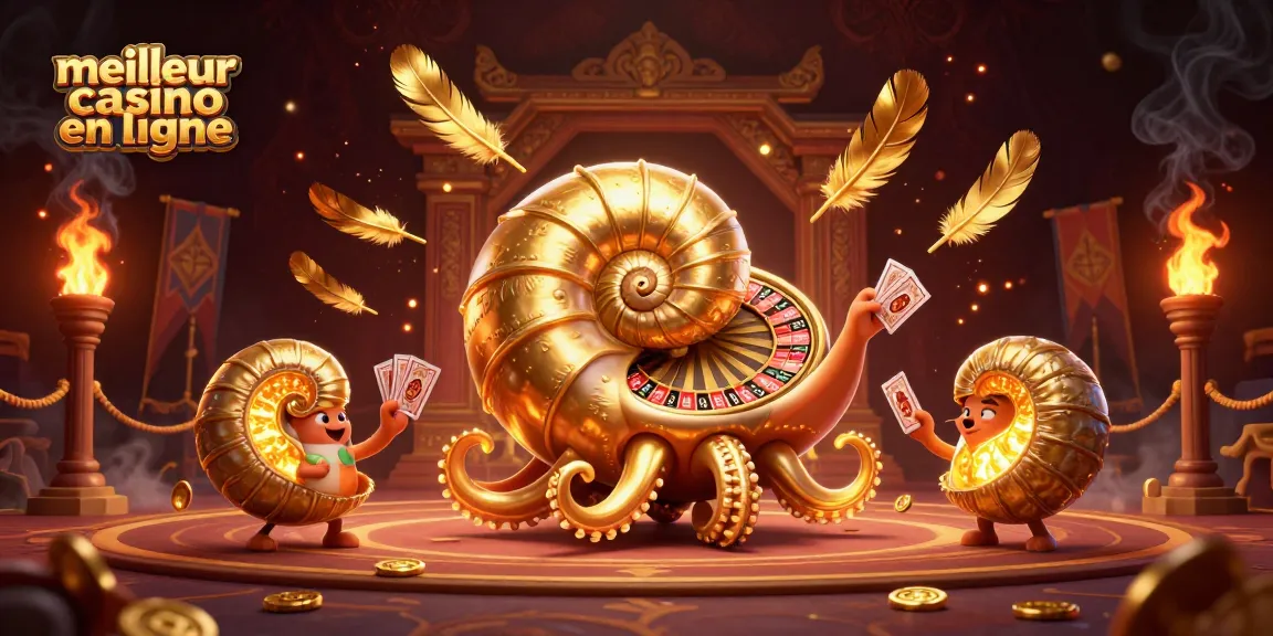 Découvrez le meilleur casino en ligne avec une illustration dynamique d'un nautilus géant jouant aux cartes.