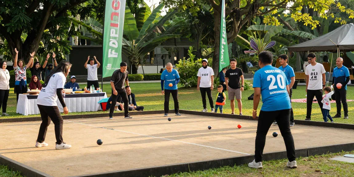 Turnamen petanque FOPI Kota Gorontalo dengan pemain bersaing dan penonton antusias.