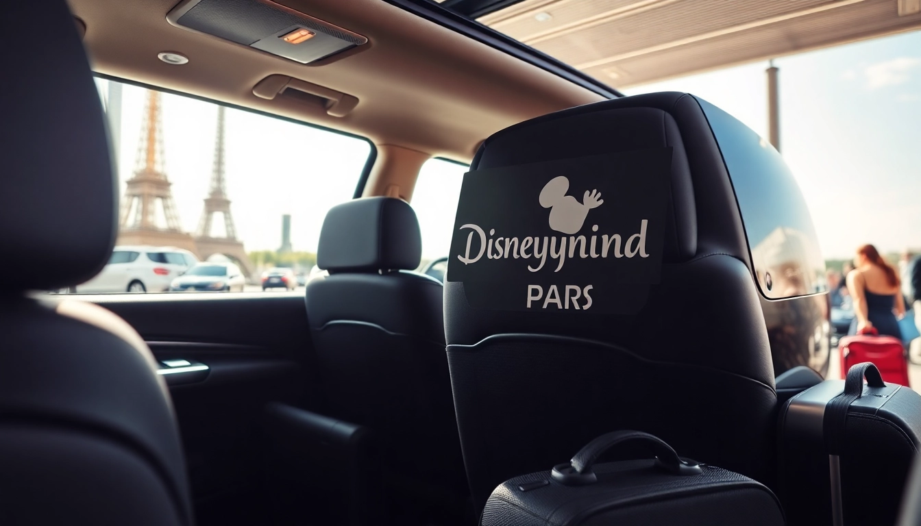 Experience Disneyland Paris airport transfer services with a luxurious vehicle in a vibrant Paris setting.