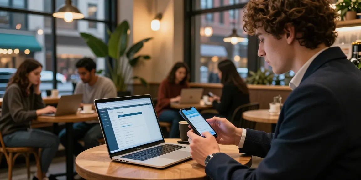 Effortless online payment with 시카고페이 in a bustling Chicago café.
