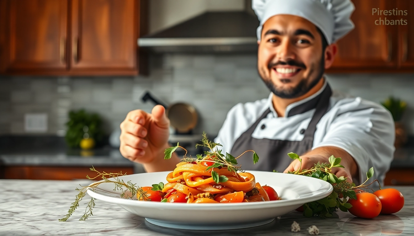 Discover dish facts through a well-plated gourmet meal in a serene kitchen setting.
