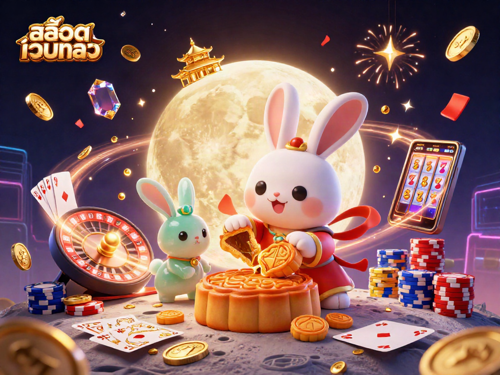 Spin and win big with สล็อตเว็บตรง in a magical 3D casino celebration illustration.
