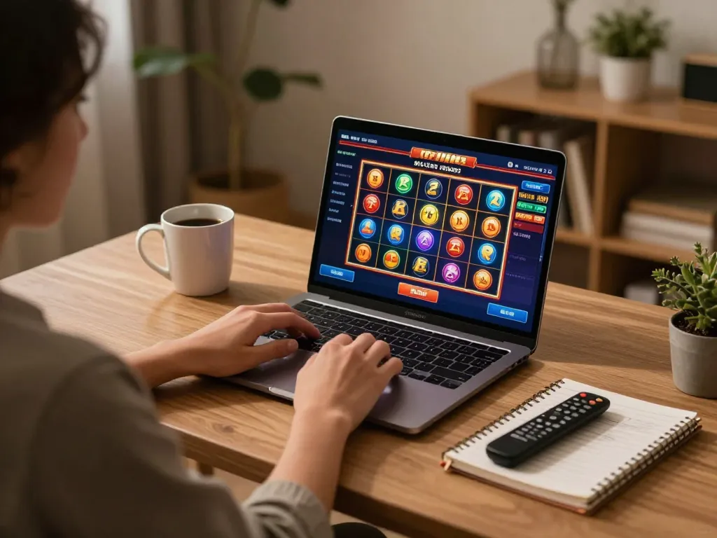 Engaging in online casino gaming at home with tg88 on laptop screen