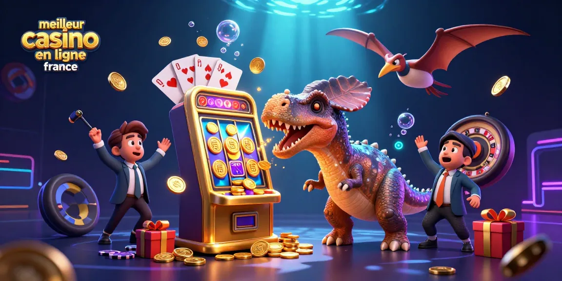 Action dynamique au meilleur casino en ligne France avec des personnages amusants interagissant autour des machines à sous.