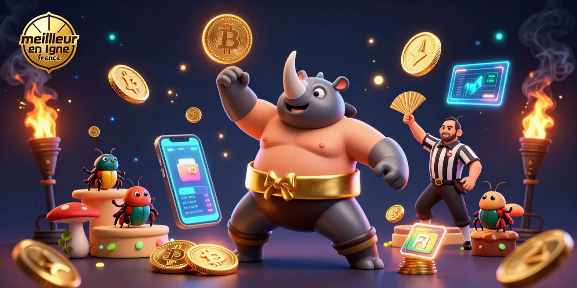 Meilleur casino en ligne France : Champion scarabée sumo lançant des pièces d'or en pleine action.