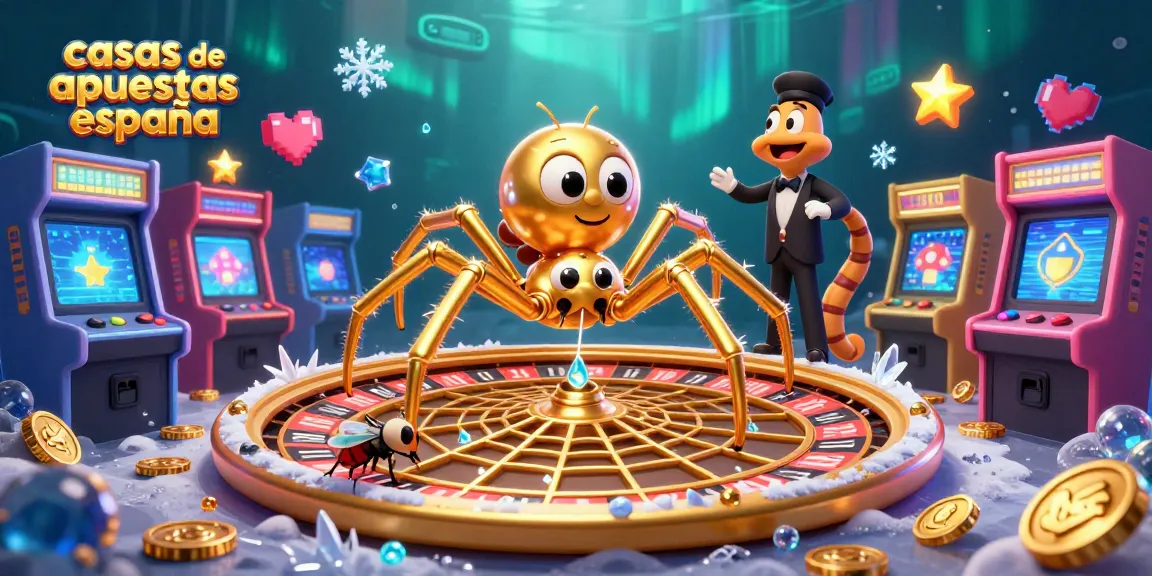 Las casas de apuestas España muestran una escena vibrante de apuestas con una araña dorada y un croupier ciempiés.