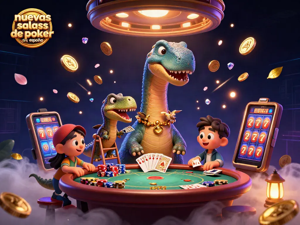 Juega en las nuevas salas de póker online en España mientras observas un brontosaurio con un rapator.