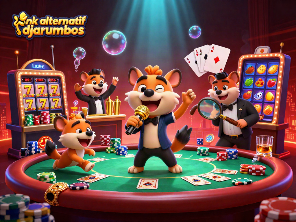 Experience the thrill of link alternatif djarumbos in a lively casino scene with funny hyenas and vibrant games.
