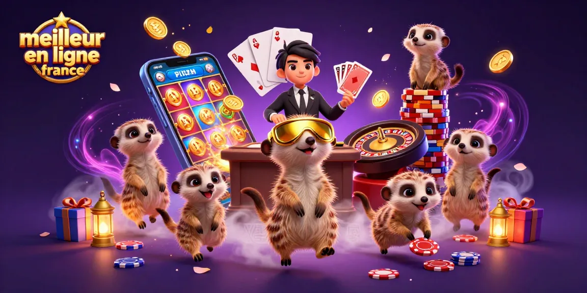 Illustration animée de suricates gérant un casino, représentant le meilleur casino en ligne France.