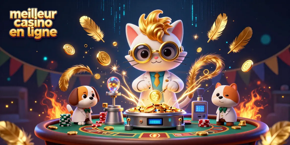 Jouez au meilleur casino en ligne avec une scène dynamique d'un chat scientifique et un chien assistant.