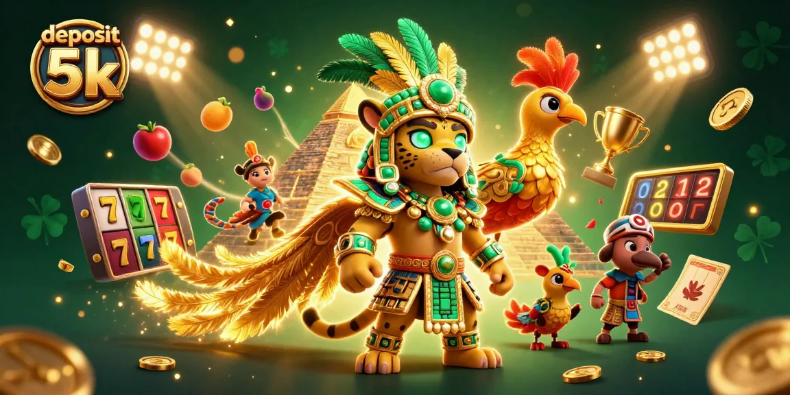 Win big with deposit 5k in this vibrant casino-themed illustration featuring dynamic slots.