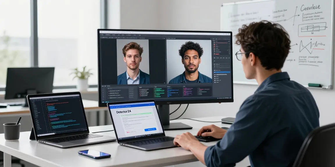 Detect AI image with advanced detection tools in a professional tech workspace