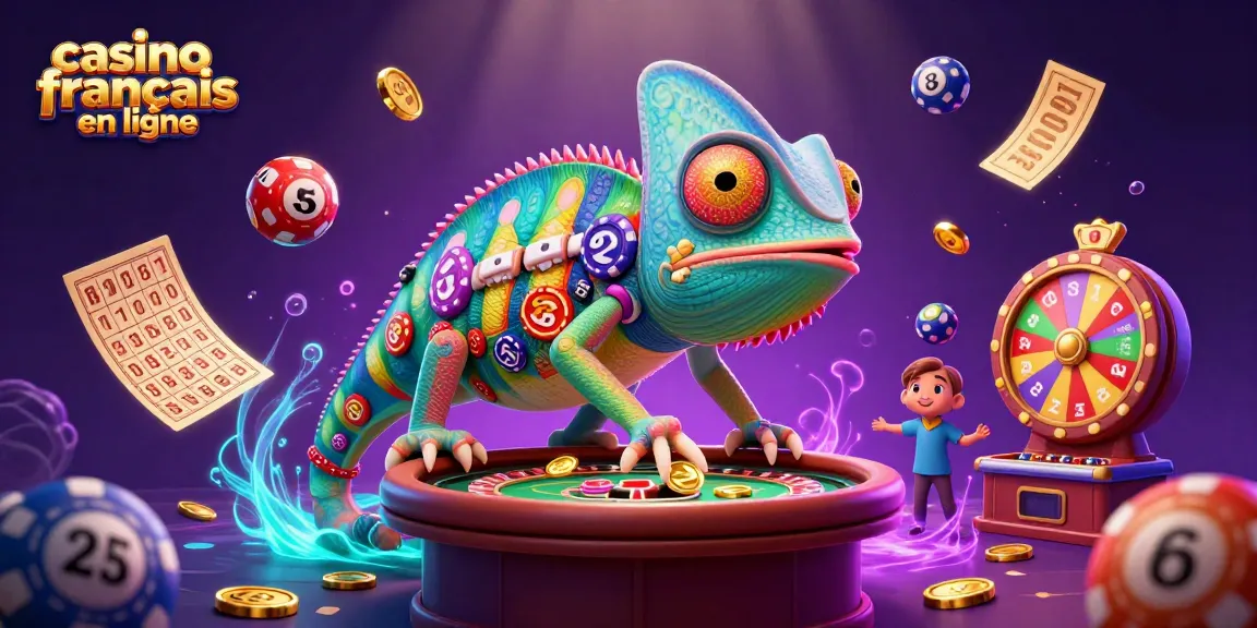 Gagnez au casino français en ligne avec un propriétaire caméléon entouré de loteries et de gains.