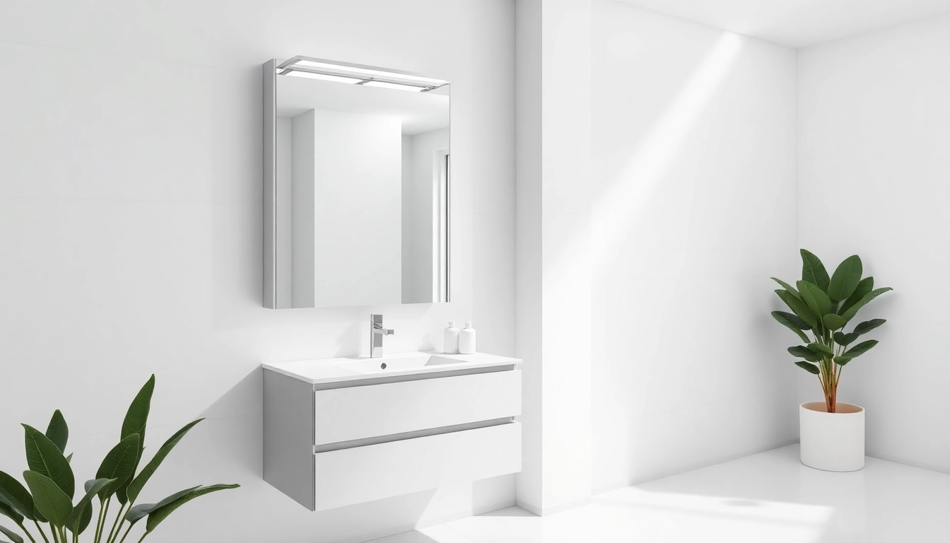Enhance your space with a bathroom cabinet with mirror and light elegantly integrated into a modern design.