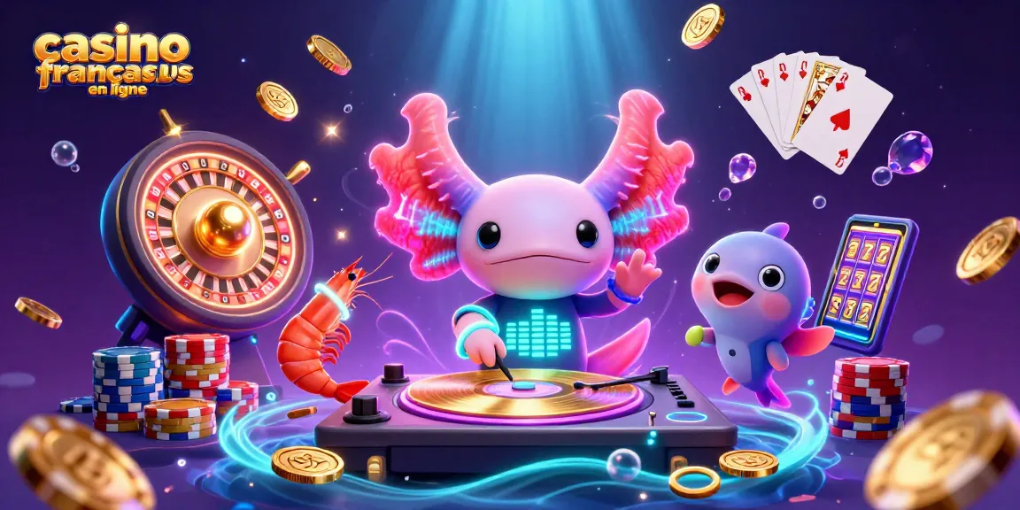Jouer au casino français en ligne avec un DJ axolotl et des créatures sous-marines animées.