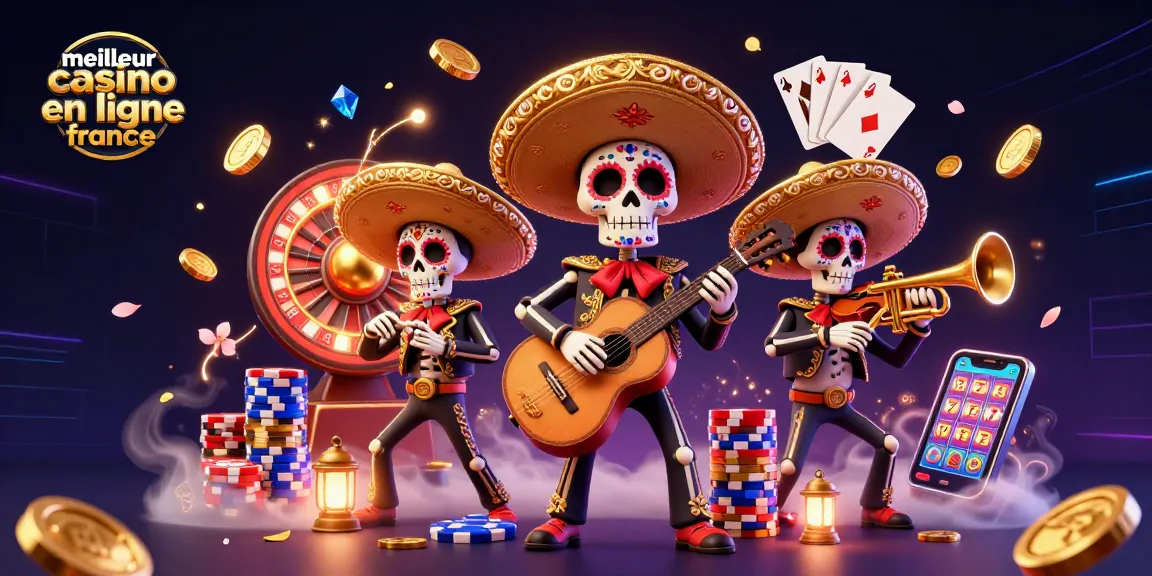 Vibrante illustration 3D d'un mariachi, mettant en avant le meilleur casino en ligne France avec des gains éclatants.