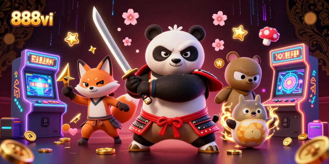 Experience the thrilling gaming world of 888vi with samurai panda and ninja fox in action.