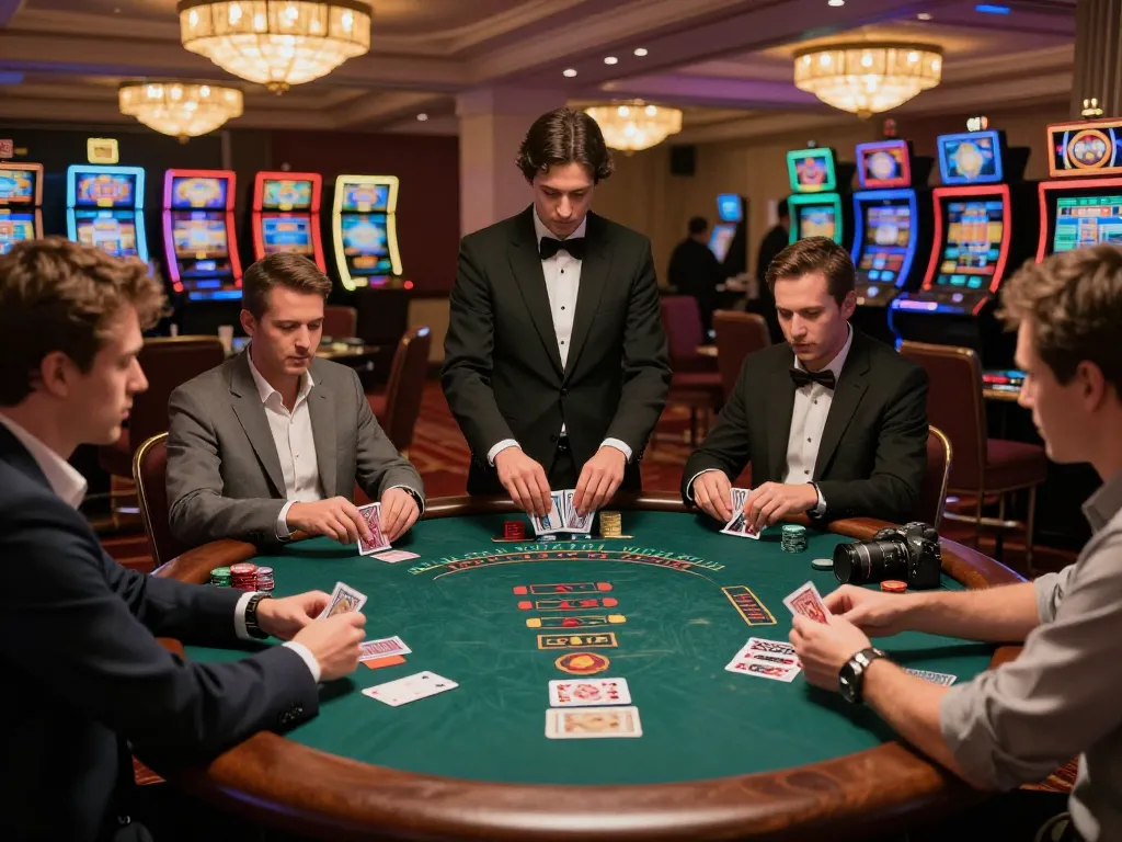 Experience the slot bonus new member 100 while engaging at a vibrant blackjack table, showcasing casino excitement.