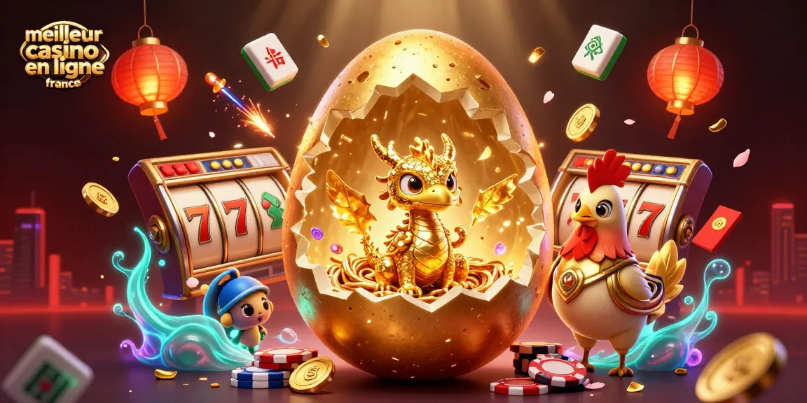 Visualisez le meilleur casino en ligne France avec un dragon doré et des jetons de poker en arrière-plan.