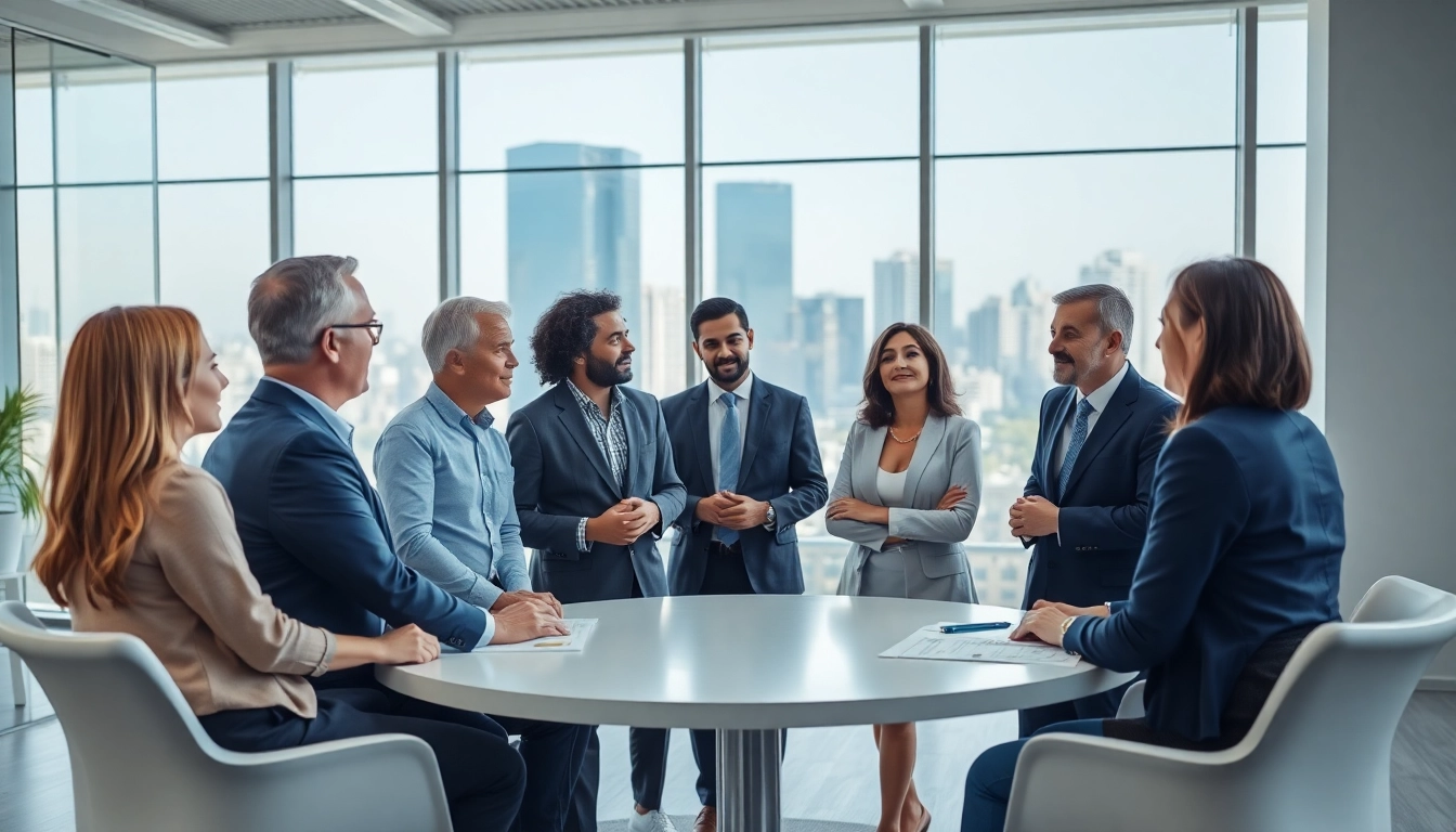 Engaging discussion on federal and state contracts among professionals in a modern office.