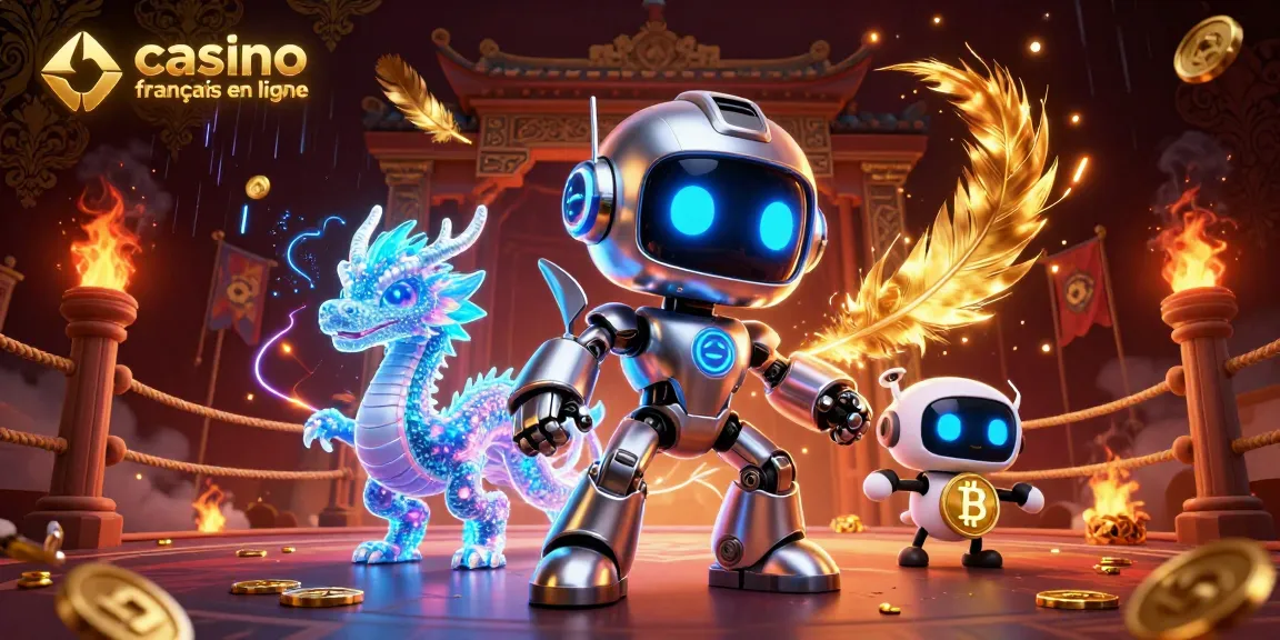 Plongez dans l'univers du casino français en ligne avec un robot cyberpunk, un dragon IA et des pièces d'or.