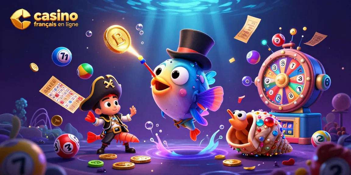 Jouez au casino français en ligne avec l'illustration animée de personnages sous-marins attirant des gains