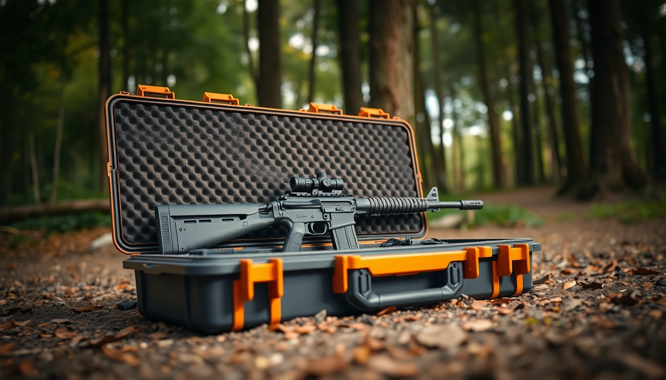 Showcase of a pelican rifle case with a rifle, emphasizing durability and functionality.