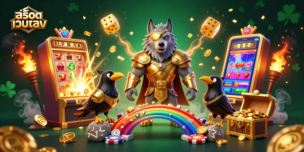 Engage with สล็อตเว็บตรง showcasing a 3D Norse wolf and ravens amidst a jackpot scene.